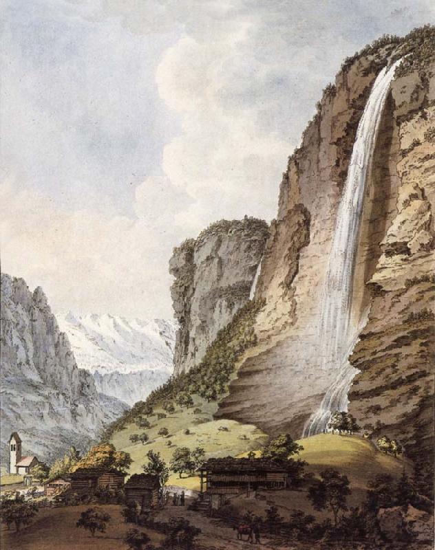 Johann Ludwig Aberli Fall d-eau apellee Staubbach in the Vallee Louterbrunen china oil painting image